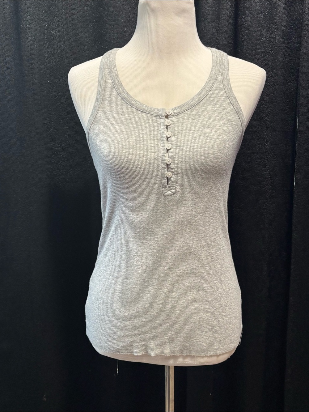 Classic Ribbed Henley Tank Top - Light Gray